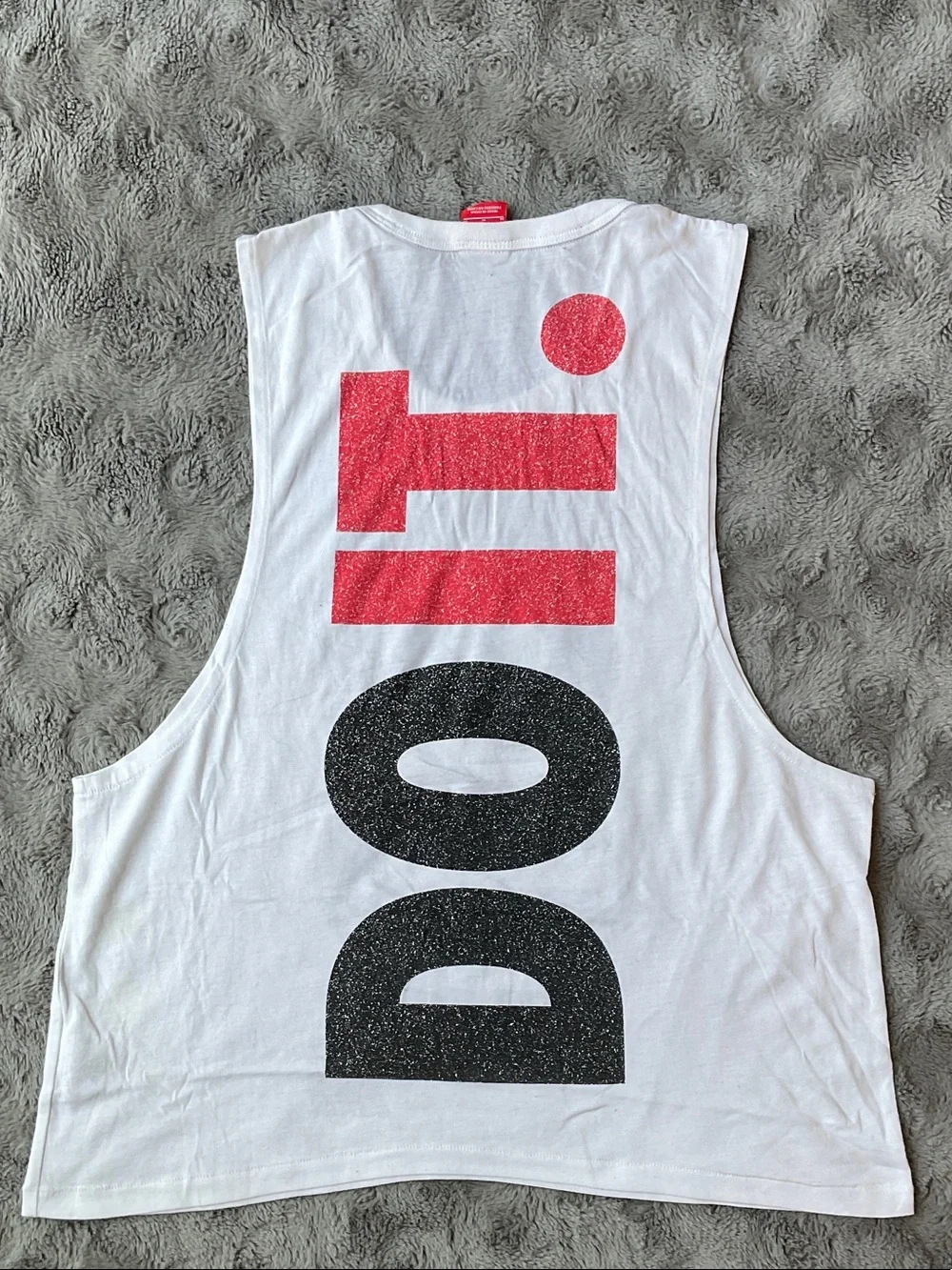 Nike White Muscle Tee with Black Sparkle 'Just' Graphic